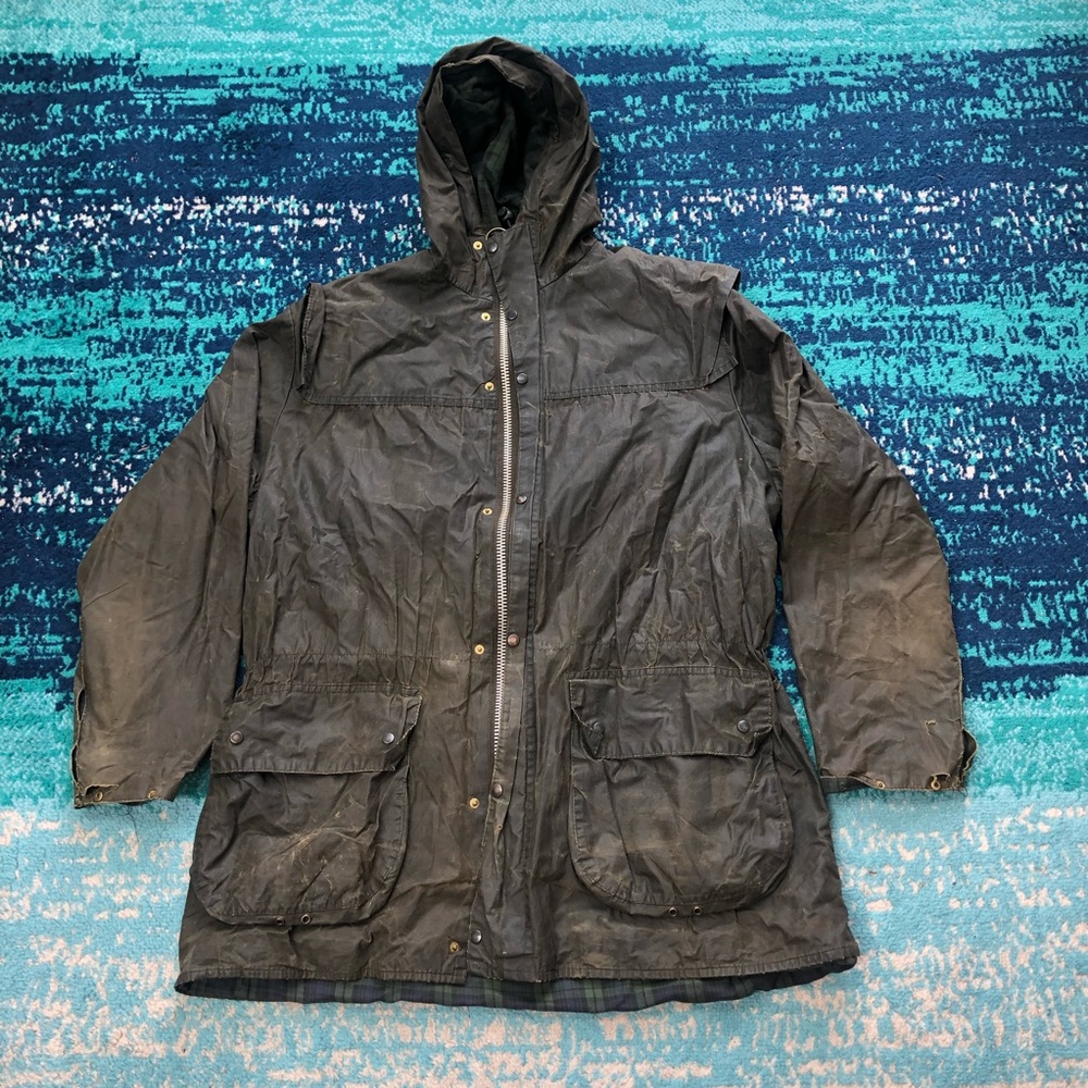 Vintage Mens Barbour Classic Flannel Lined Durham Waxed Jacket Sz Medium A5